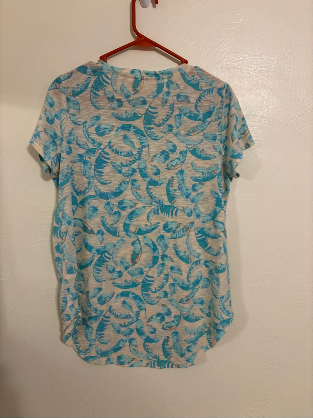 LC Lauren Conrad Blue Floral Leaf Print Slub Tee Top Size L - Picture 7 of 7